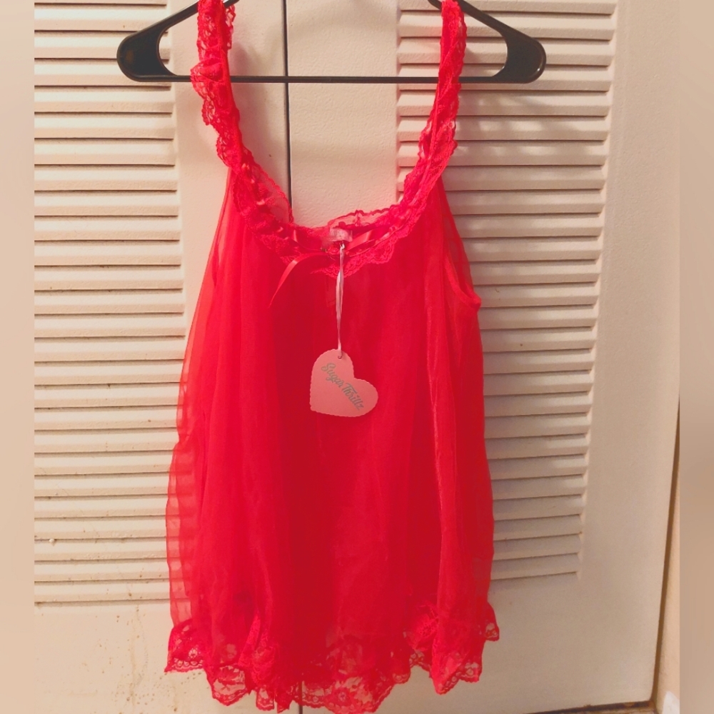 Dolls Kill Sugar Thrillz Sheer Red Gown Lingerie NWT